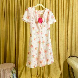 White pink green and orange 1960's handmade sun dress with flowy short s…